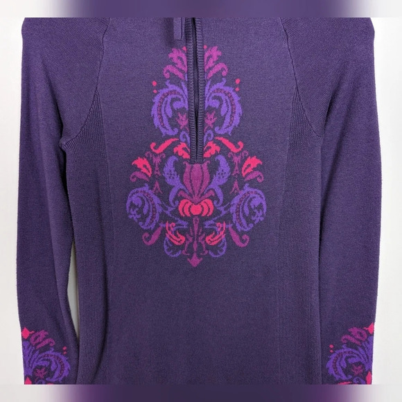 Athleta sz XS Stoked 1/2 Zip Pullover Knit Sweater Purple Floral Lotus Athletic - Picture 4 of 8